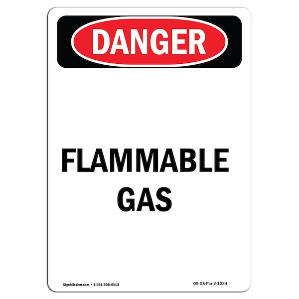 Safety Sign, OSHA Danger, 5" Height, Portrait Flammable Gas, Portrait, 10PK